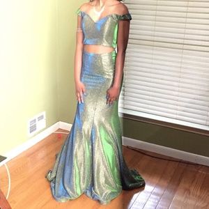 Blue and Green Iridescent Gown Dress
